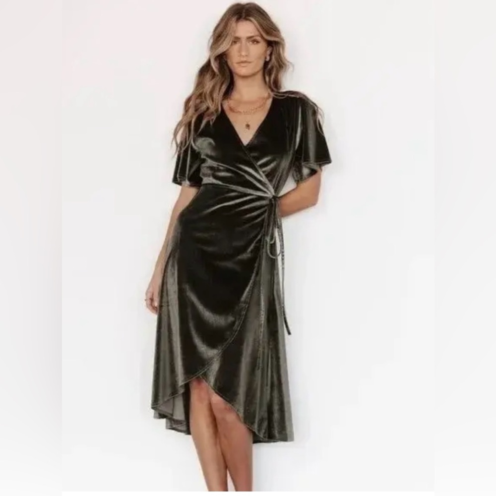 Baltic born midi dress medium velvet color: eucalyptus